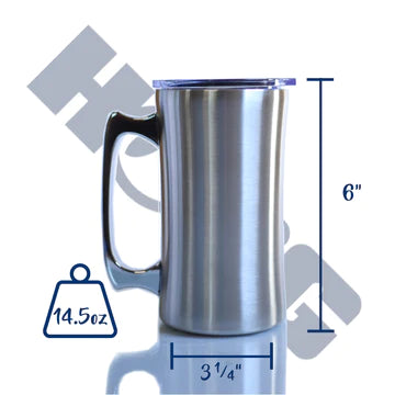 20 oz Beer Stein handle can be removed so that it will stay stainless or can be customized with the rest of the cup