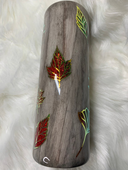 30oz Weathered Wood Grain Glitter Fall Leaves Peek A Boo