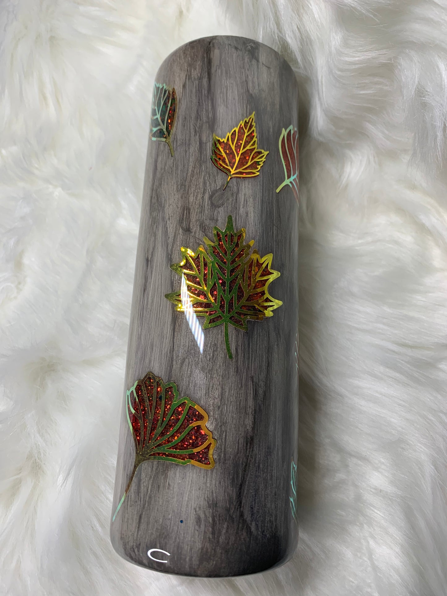 30oz Weathered Wood Grain Glitter Fall Leaves Peek A Boo