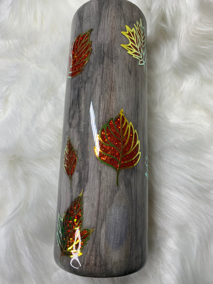 30oz Weathered Wood Grain Glitter Fall Leaves Peek A Boo