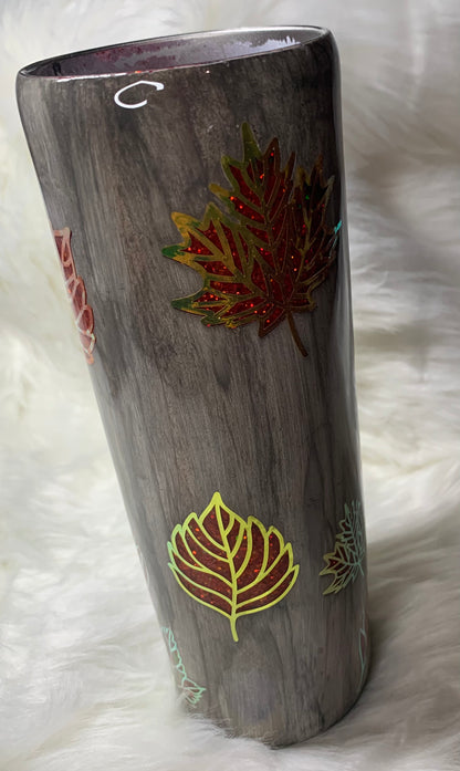 30oz Weathered Wood Grain Glitter Fall Leaves Peek A Boo