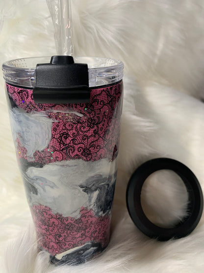 4 in 1 Hogg Coozie & 14 oz Tumbler Combo Pink & Lace