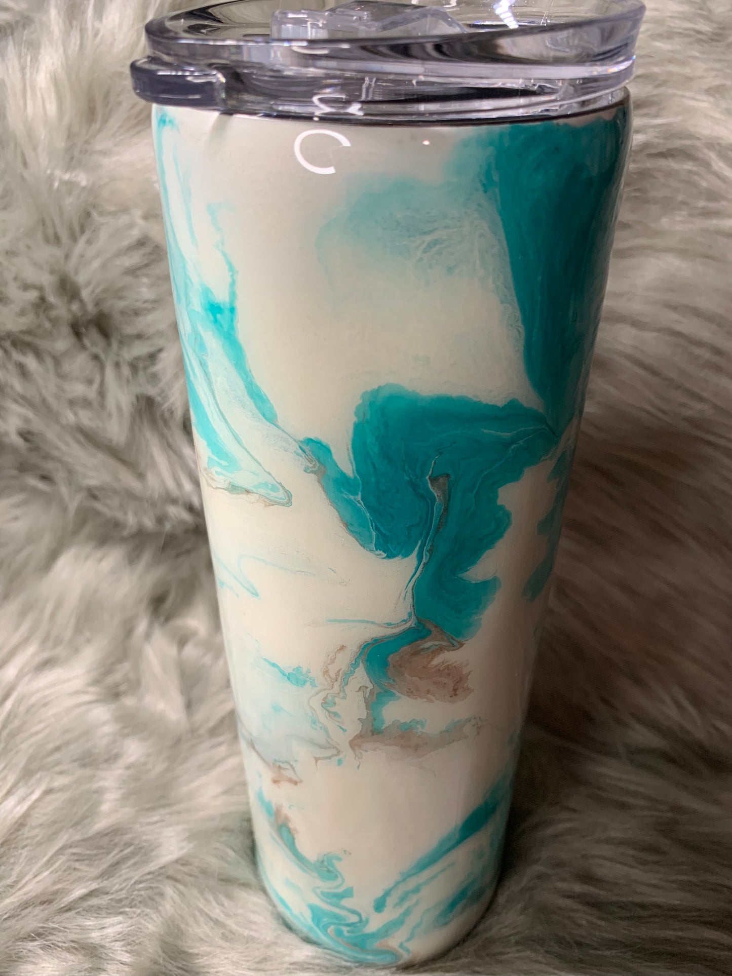 30oz Skinny Marbled teal, rose gold and Glow