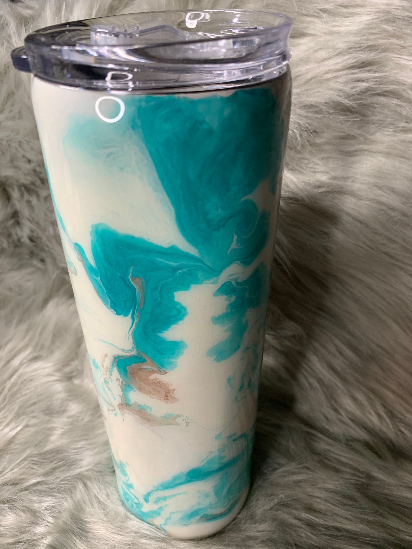 30oz Skinny Marbled teal, rose gold and Glow