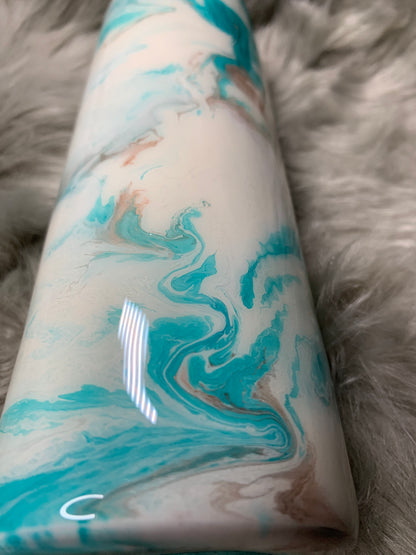 30oz Skinny Marbled teal, rose gold and Glow