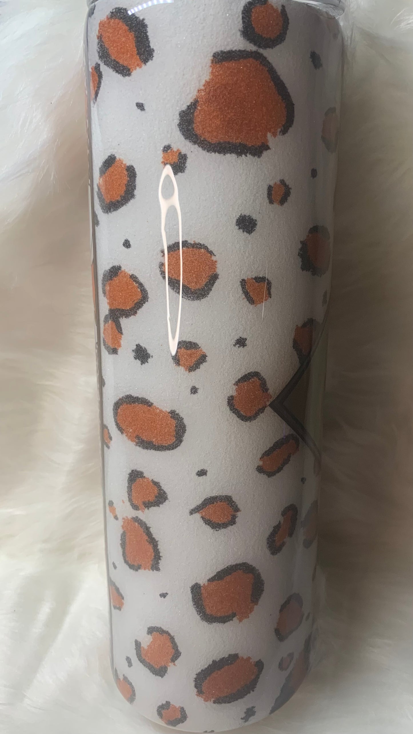 30 oz Skinny Straight Vinyl, mica and glitter painted cheetah print