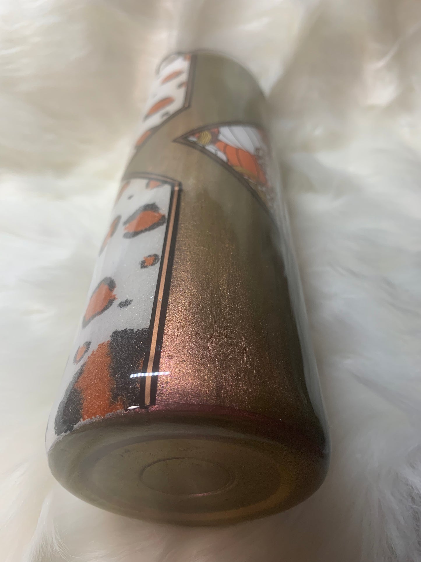 30 oz Skinny Straight Vinyl, mica and glitter painted cheetah print