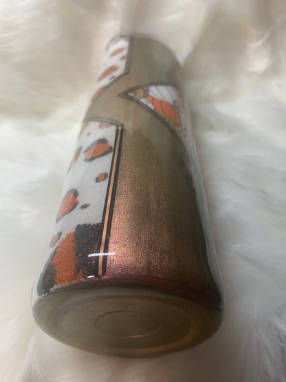 30 oz Skinny Straight Vinyl, mica and glitter painted cheetah print