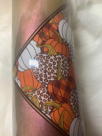 30 oz Skinny Straight Vinyl, mica and glitter painted cheetah print