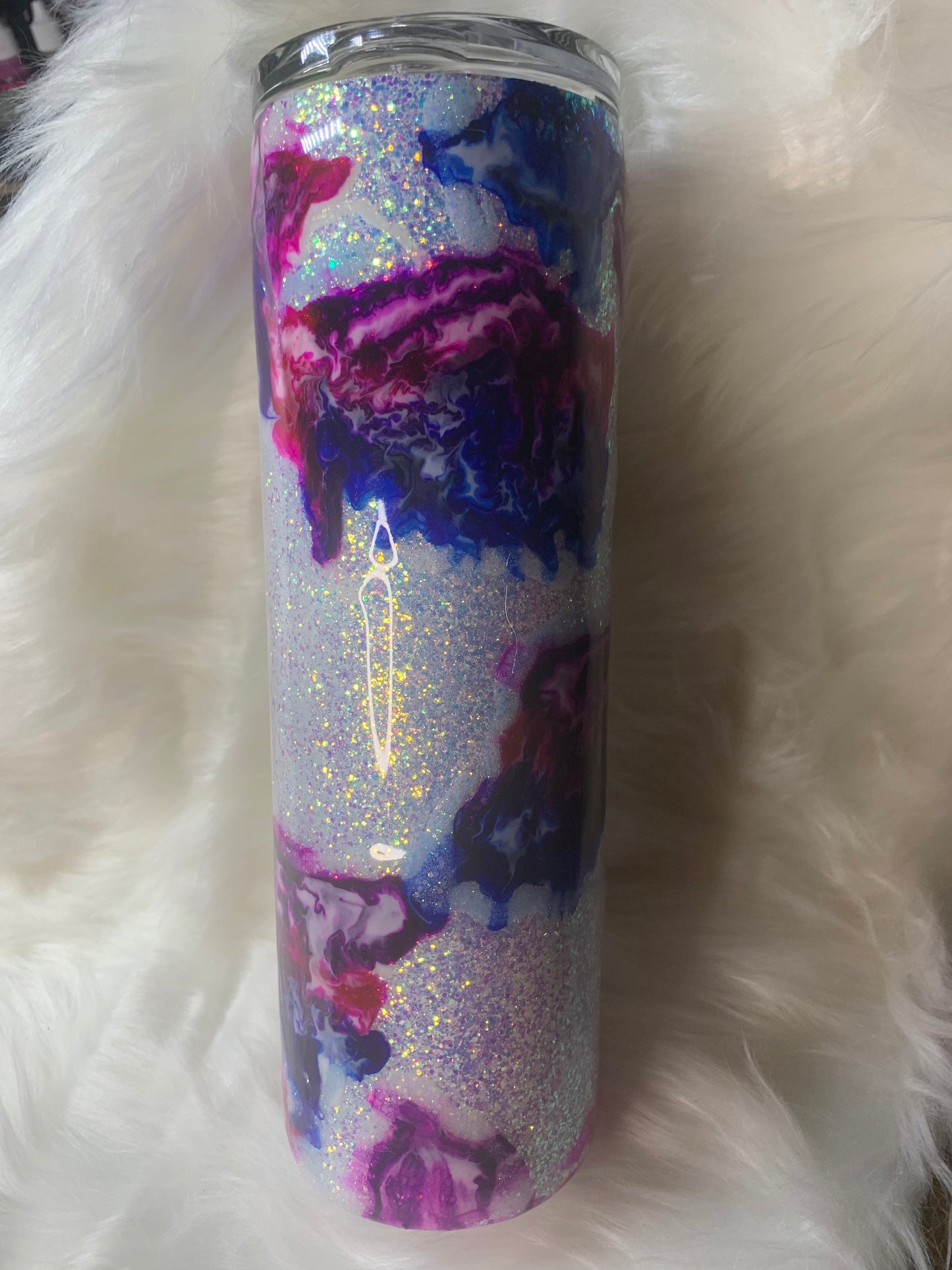 30 oz Skinny Straight Hogg tumbler with glitter base and alcohol swirl and Glow