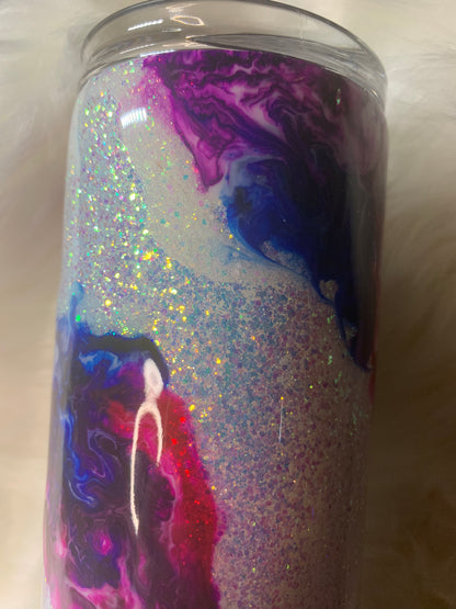 30 oz Skinny Straight Hogg tumbler with glitter base and alcohol swirl and Glow