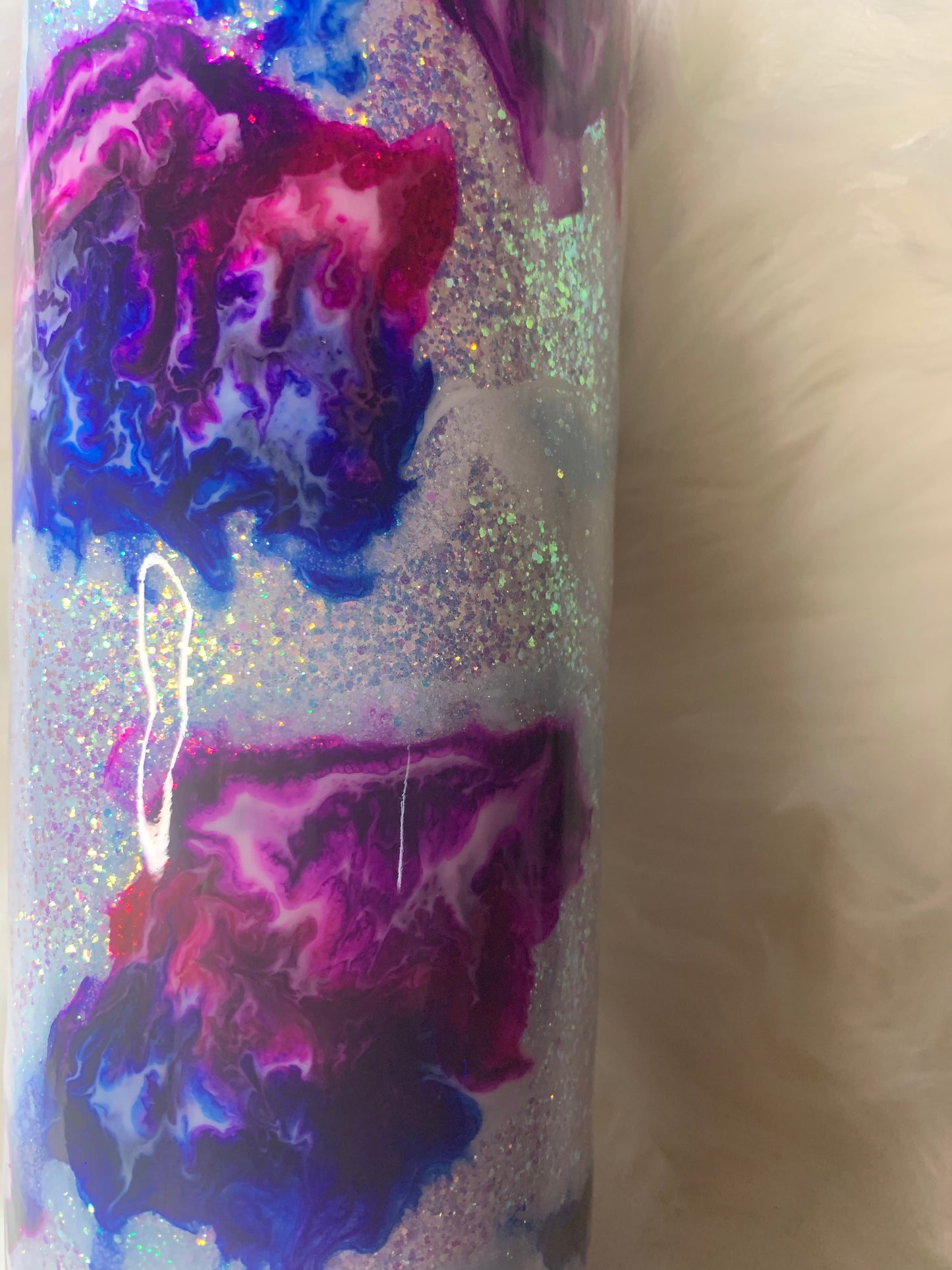 30 oz Skinny Straight Hogg tumbler with glitter base and alcohol swirl and Glow