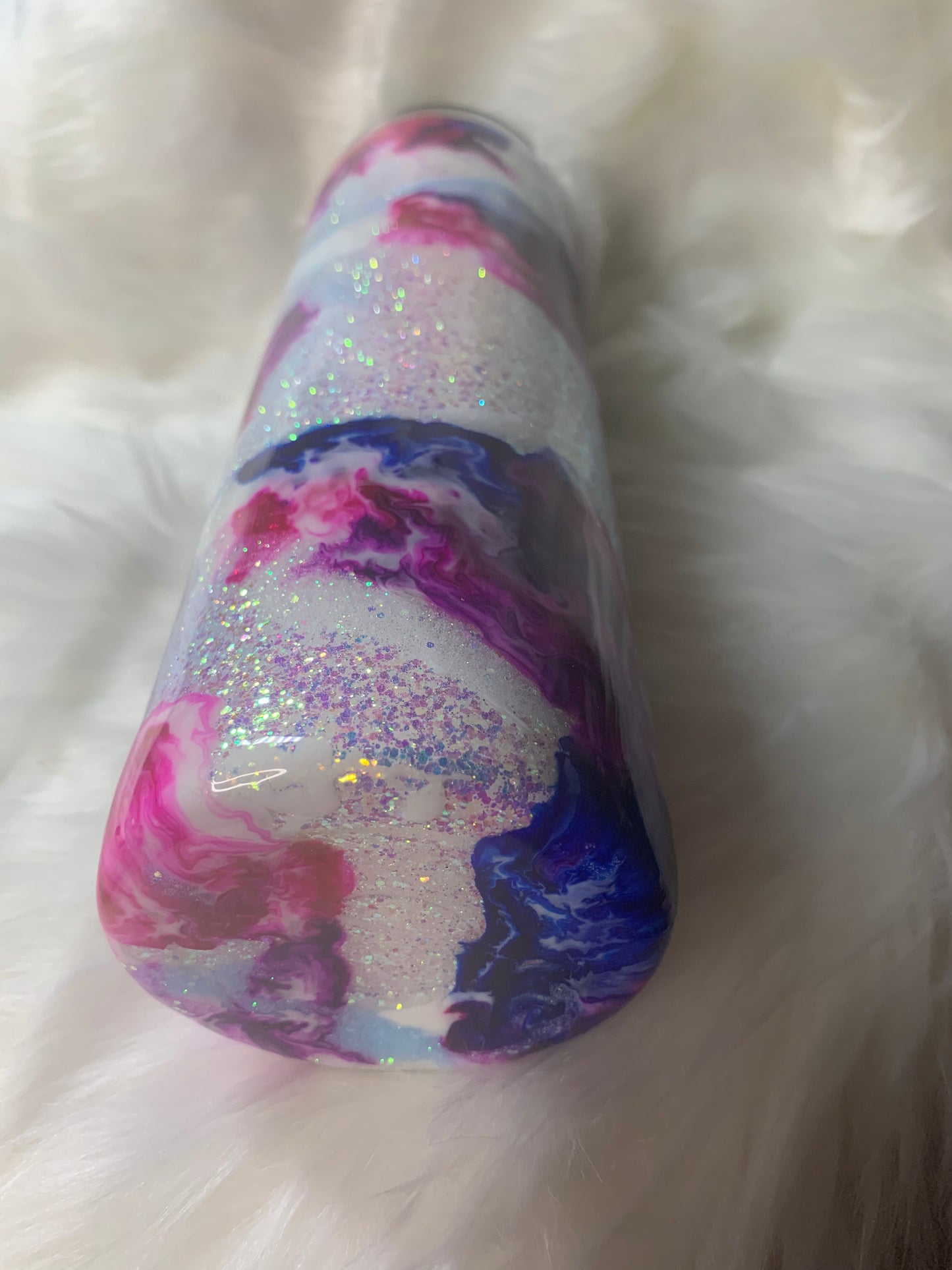 30 oz Skinny Straight Hogg tumbler with glitter base and alcohol swirl and Glow