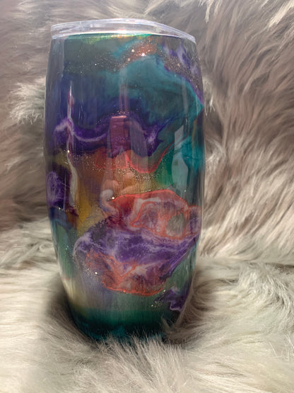 25oz Stemless Wine Tumbler with alcohol ink swirl and glow