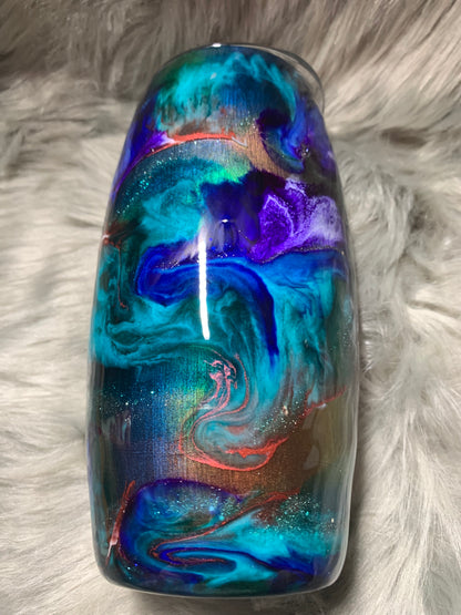 25oz Stemless Wine Tumbler with alcohol ink swirl and glow