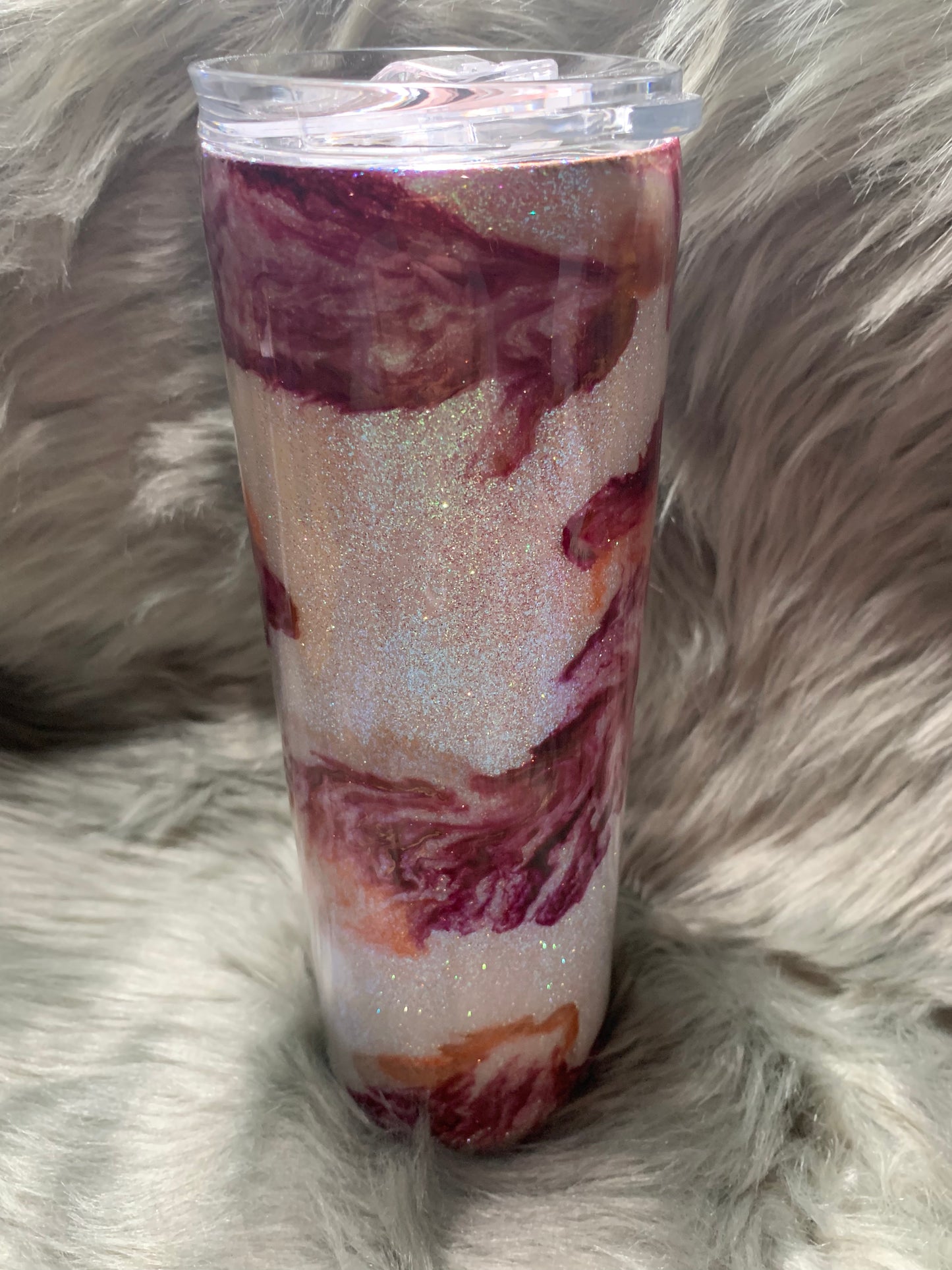 30 oz Hogg Skinny Straight with glitter base and alcohol ink