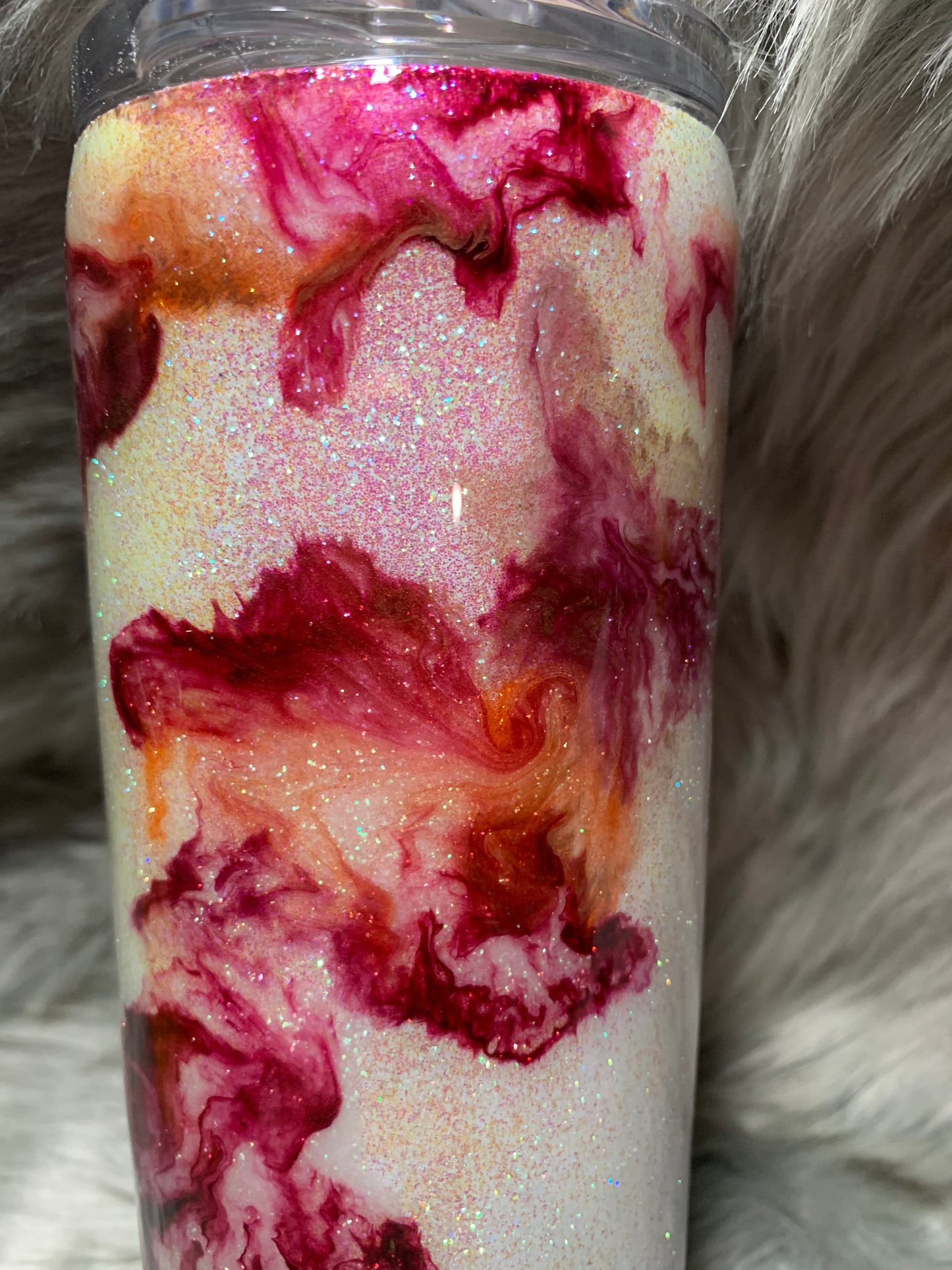 30 oz Hogg Skinny Straight with glitter base and alcohol ink