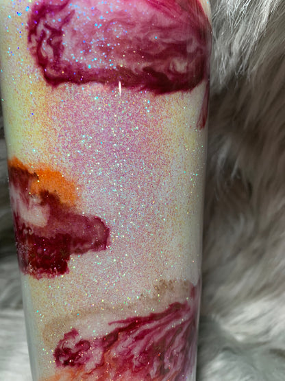 30 oz Hogg Skinny Straight with glitter base and alcohol ink