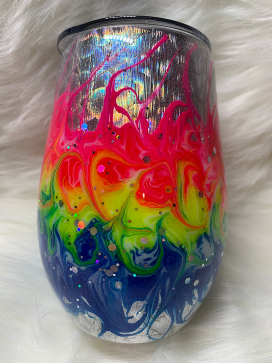 14 oz stemless wine tumbler with neon stinger and glow