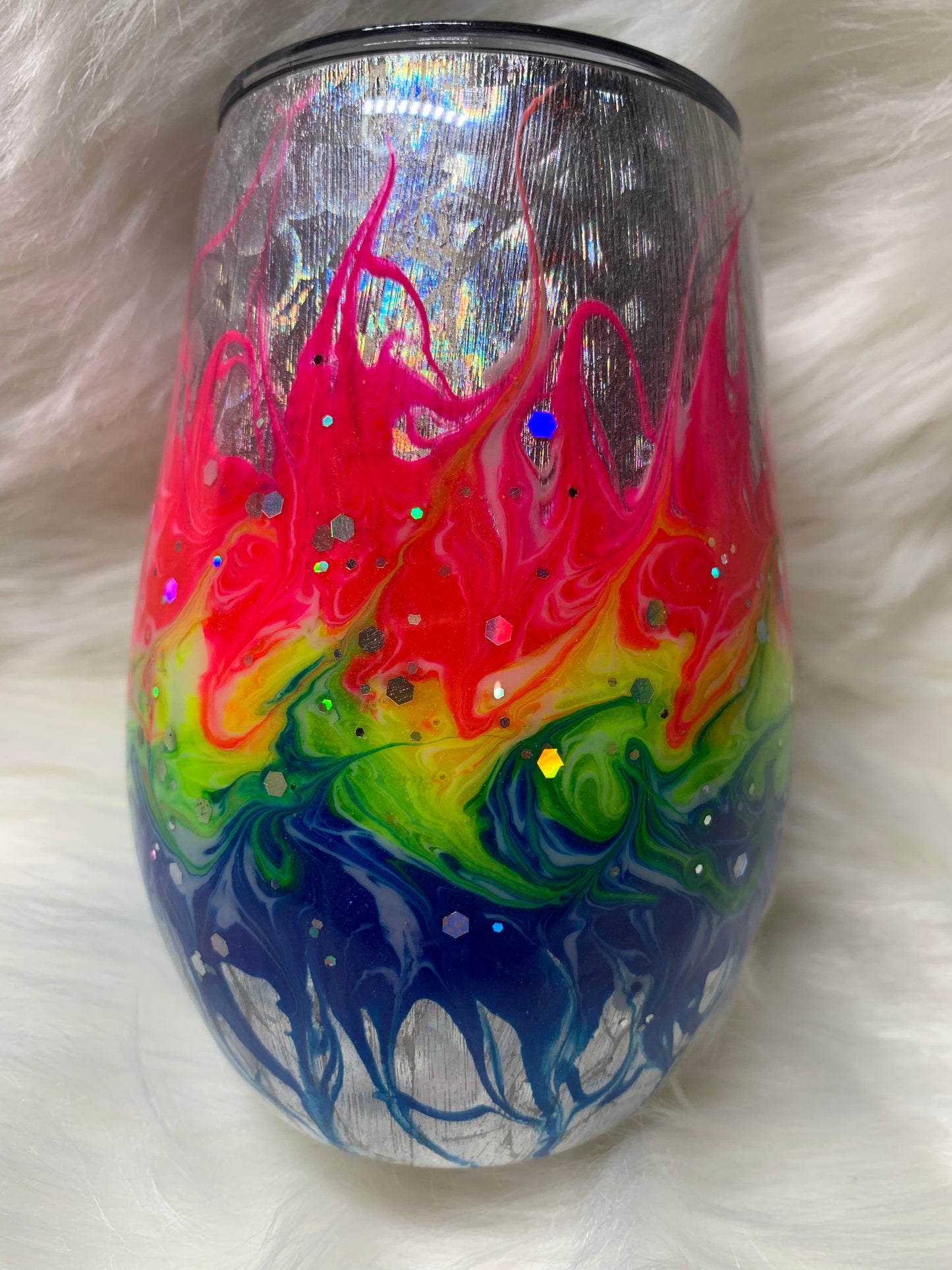 14 oz stemless wine tumbler with neon stinger and glow