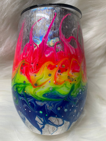 14 oz stemless wine tumbler with neon stinger and glow