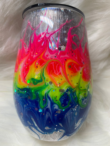 14 oz stemless wine tumbler with neon stinger and glow