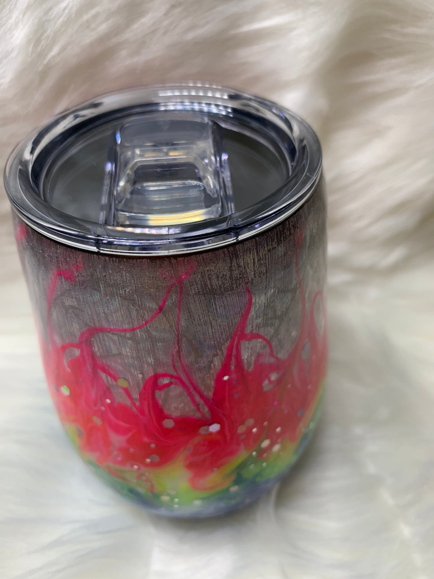 14 oz stemless wine tumbler with neon stinger and glow