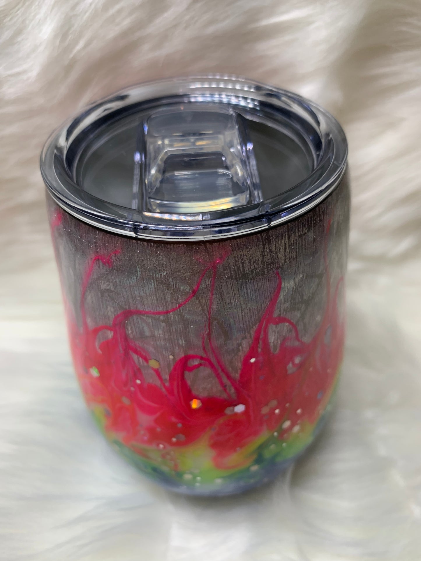 14 oz stemless wine tumbler with neon stinger and glow