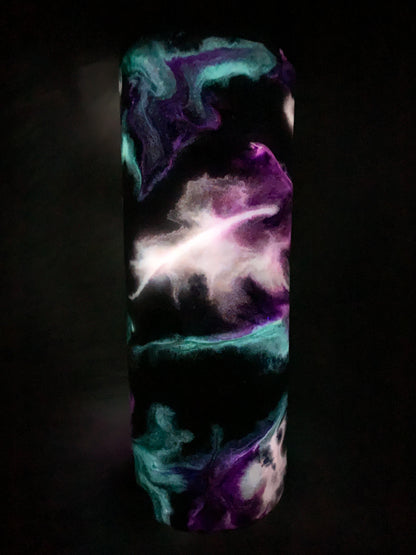 20 oz skinny straight tumbler teal purple pink alcohol ink swirl with glow