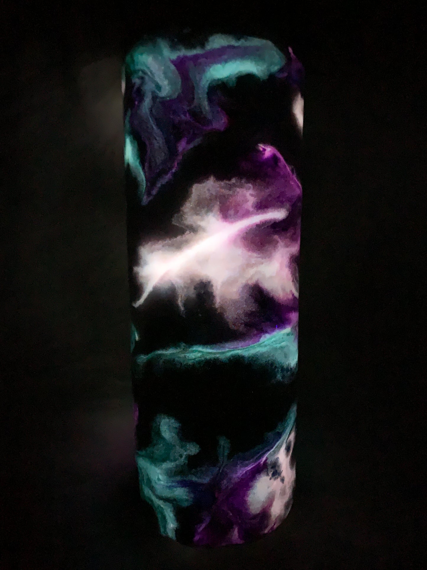 20 oz skinny straight tumbler teal purple pink alcohol ink swirl with glow