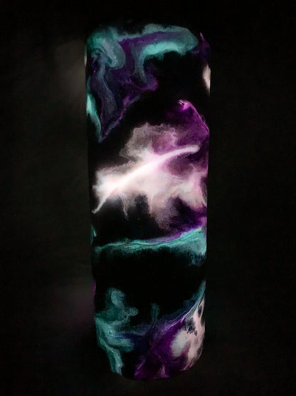 20 oz skinny straight tumbler teal purple pink alcohol ink swirl with glow