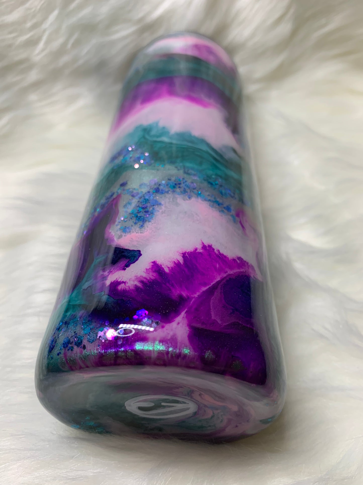 20 oz skinny straight tumbler teal purple pink alcohol ink swirl with glow