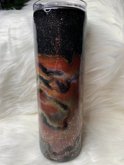 30 oz skinny straight duo with glitter, alcohol ink swirl and glow