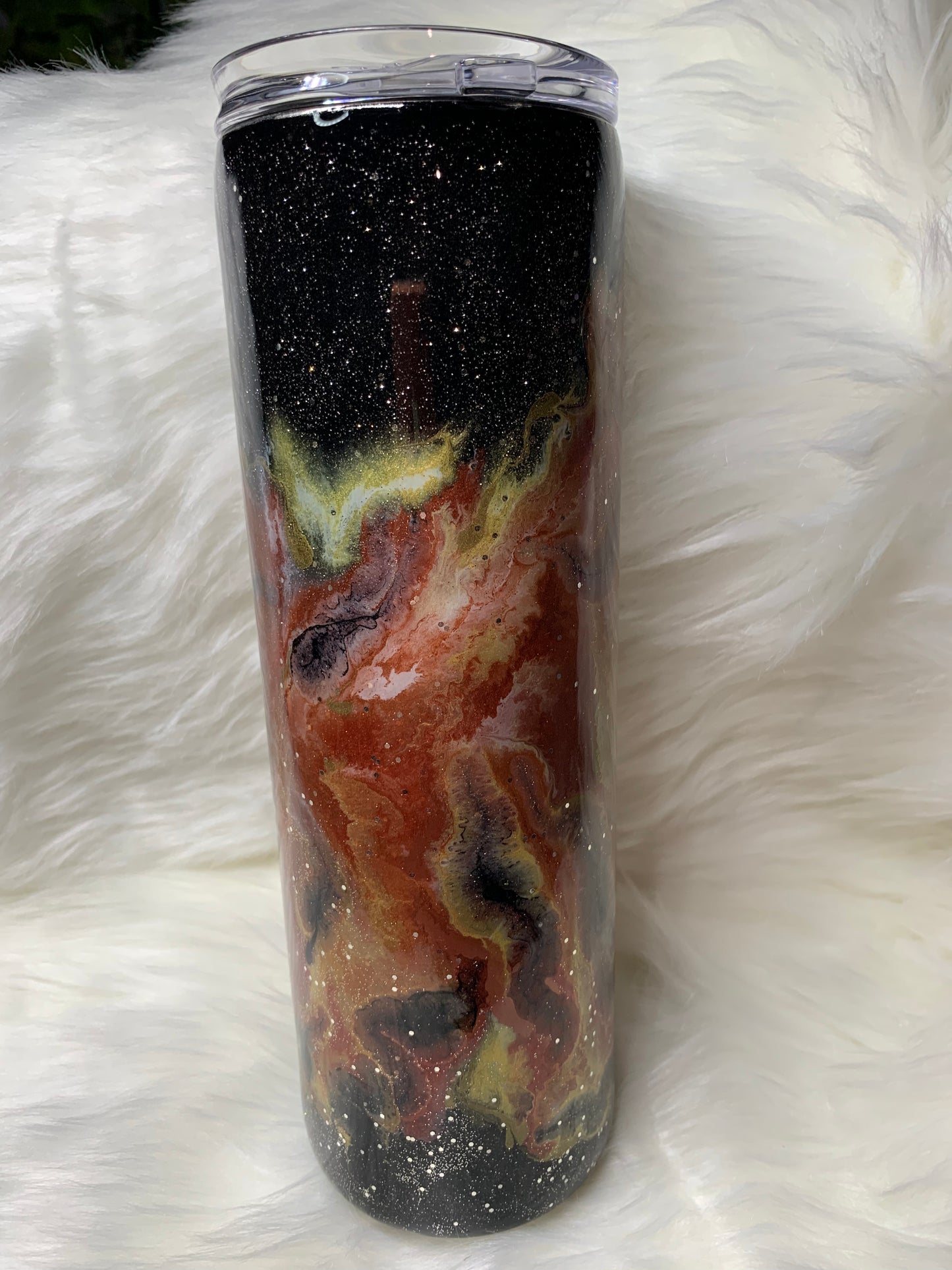 30 oz skinny straight duo with glitter, alcohol ink swirl and glow