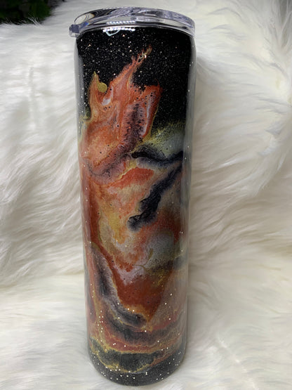 30 oz skinny straight duo with glitter, alcohol ink swirl and glow