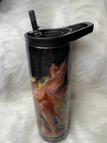 30 oz skinny straight duo with glitter, alcohol ink swirl and glow