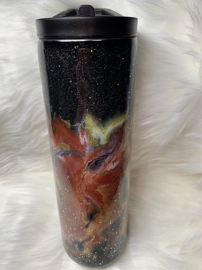 30 oz skinny straight duo with glitter, alcohol ink swirl and glow