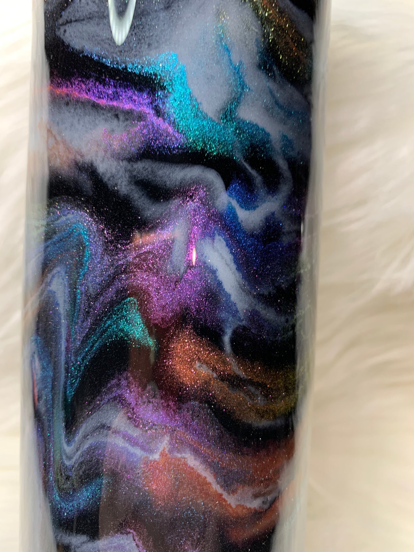 30 oz Skinny Straight with alcohol ink swirl and glow