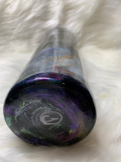 30 oz Skinny Straight with alcohol ink swirl and glow