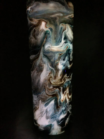 30 oz Skinny Straight with alcohol ink swirl and glow