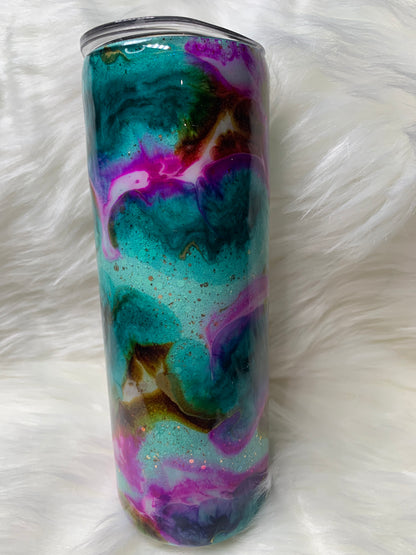 20 oz Glitter base alcohol ink swirl with glow