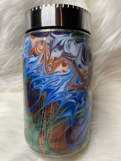 17 oz Mason Jar tumbler with peacock foil bougie stinger and glow