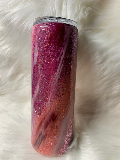 20 oz Skinny Straight  Pinks Glitter base Milky Way