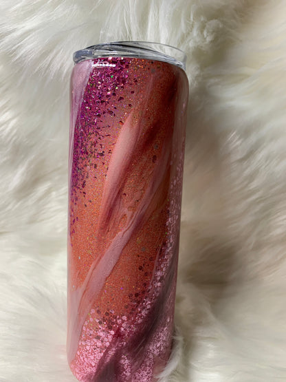 20 oz Skinny Straight  Pinks Glitter base Milky Way