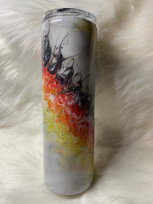 30 oz Skinny Straight Tumbler with smoke effect base and fire bougie stinger (glow)