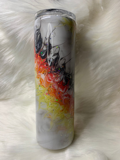 30 oz Skinny Straight Tumbler with smoke effect base and fire bougie stinger (glow)