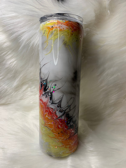 30 oz Skinny Straight Tumbler with smoke effect base and fire bougie stinger (glow)