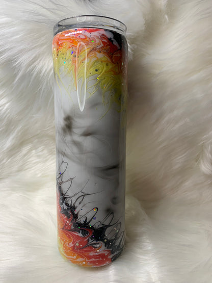 30 oz Skinny Straight Tumbler with smoke effect base and fire bougie stinger (glow)