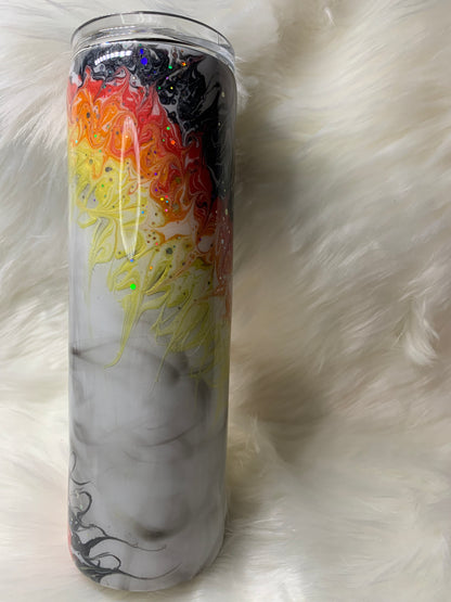 30 oz Skinny Straight Tumbler with smoke effect base and fire bougie stinger (glow)