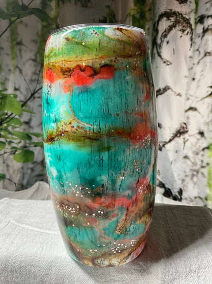 25oz Stemless Wine Tumbler Football or Egg Tumbler Western Vibes Cup Ready to Ship Alcohol ink, Epoxy, Glitter and Glows in the Dark has lid